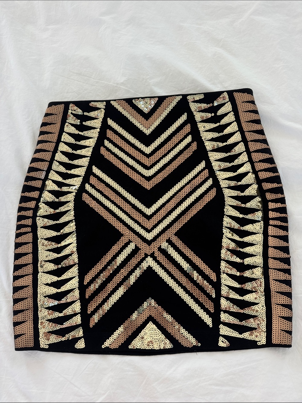 Black Sequin Geometric Mini Skirt from Express